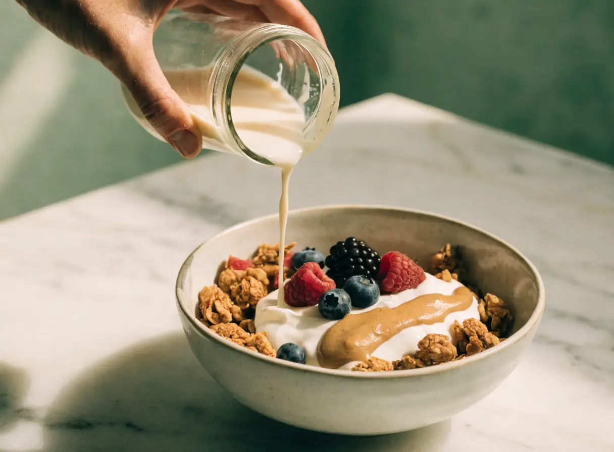 קערת גרנולה עם יוגורט ופירות
